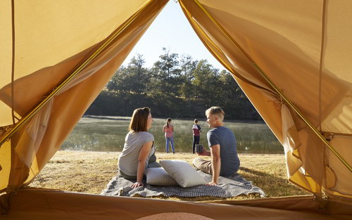 family from tent