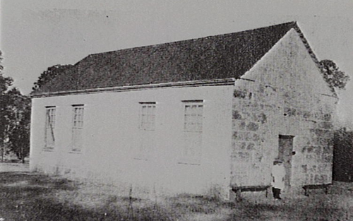 black and white photo of church